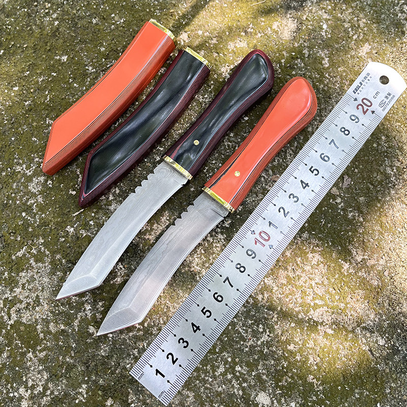 大马士革钢刀一体锻打手把肉刀