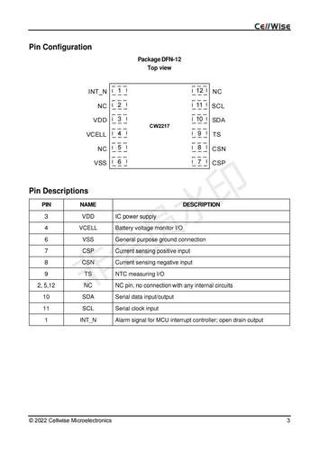 Cellwise赛微原装CW2217BAAD 锂电池电源电量计量芯片锂电保护
