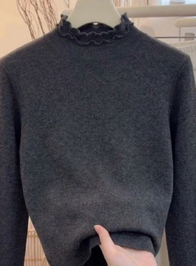 深灰色休闲简约半高领针织衫女装2025秋冬季纯色高级百搭小衫上衣