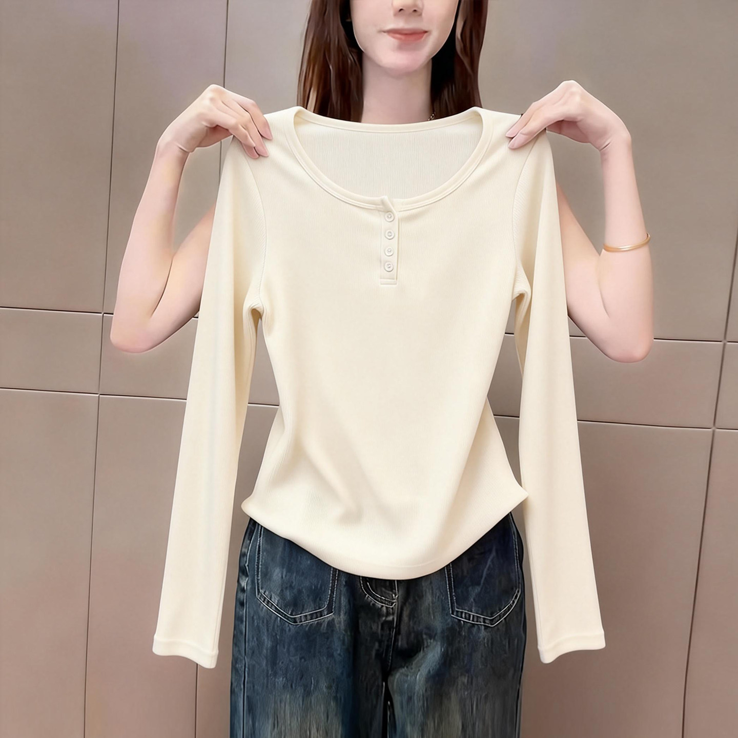 极简风纯色底圆领长袖t恤女2026早春新款修身气质内搭打底衫上衣,女装/女士精品,大码内搭,淘宝优惠券,粉丝福利购,淘宝优惠卷