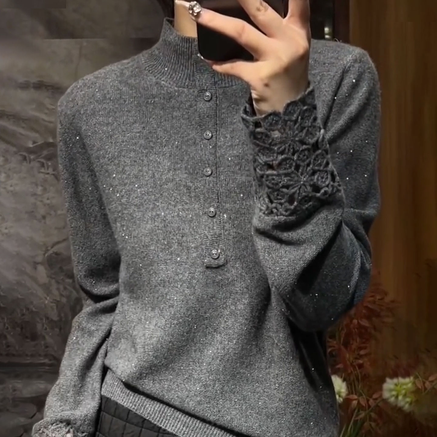 韩版洋气镂空设计感高领打底衫女