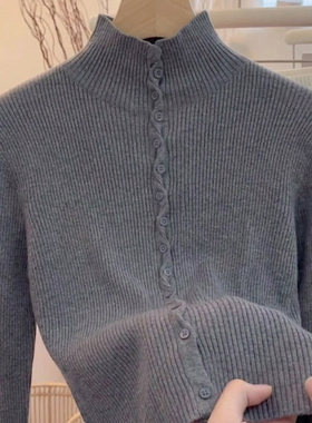 韩式小众简约高领毛衣开衫女装修身秋冬季新款软糯气质小衫上衣潮