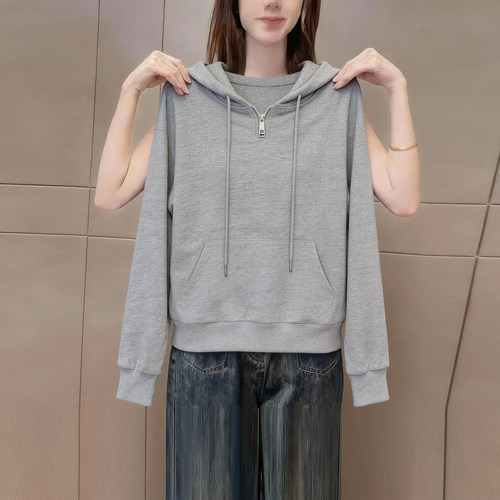 灰色极简风连帽长袖卫衣女装休闲