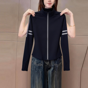 修身 新款 运动风百搭透气上衣 t恤女2026春季 简约高级拉链拉链长袖