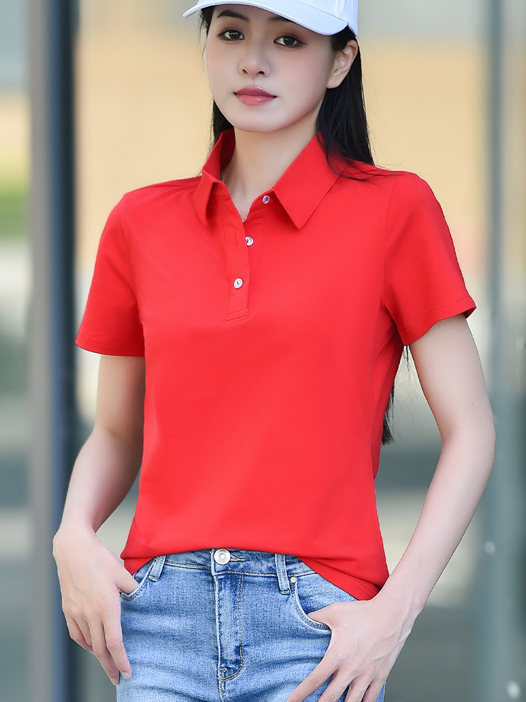 RED MENS AND WOMENS LAPEL SHORT SLEEVE T-SHIRTS POLO SHIRTS WOMENS ATHLEISURE CUSTOM WORK CLOTHES PRINTED LOGO BRAND TOPS