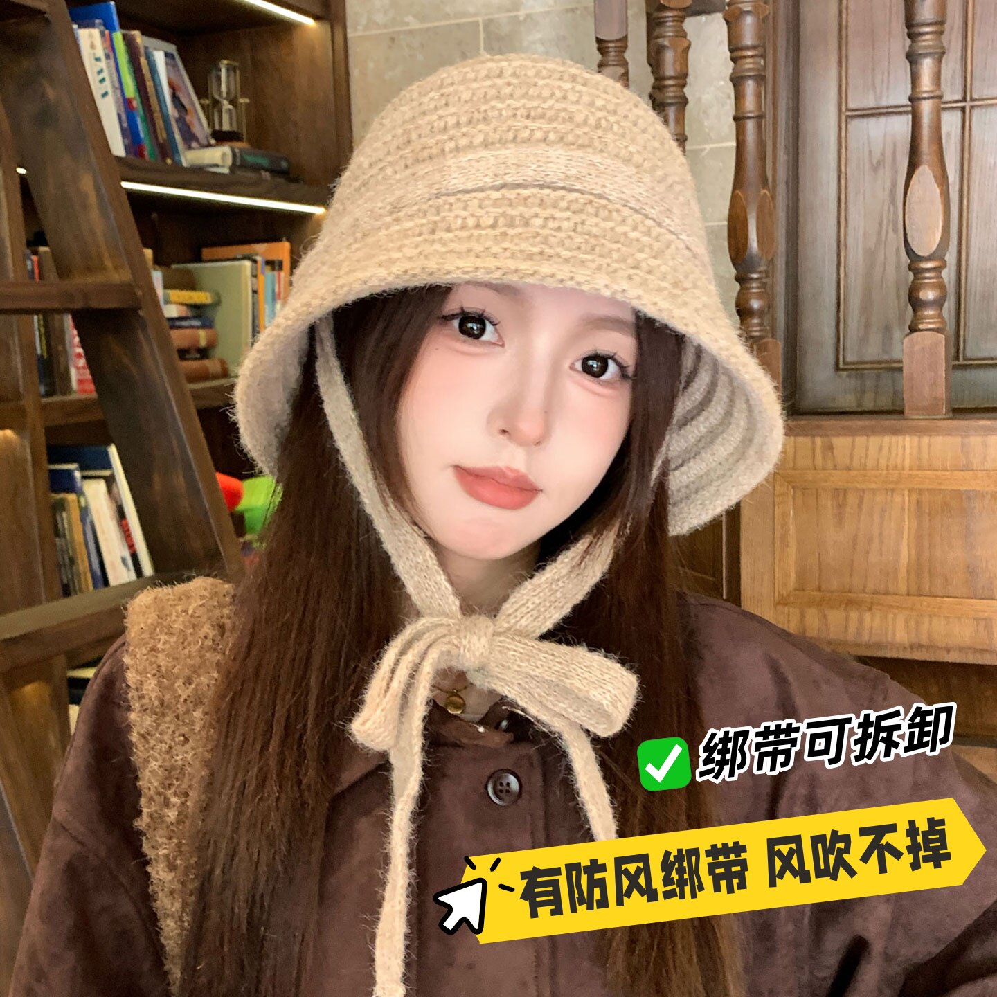 显脸小渔夫帽女秋冬防风护耳盆帽图片