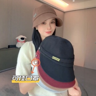 户外骑车不翻遮阳帽女 可挂口罩鸭舌帽女显脸小大帽檐渔夫帽秋冬季