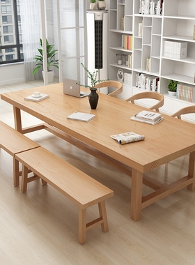 实木书桌长条桌家用客厅学习桌简约办公大桌子工作台会议台培训桌