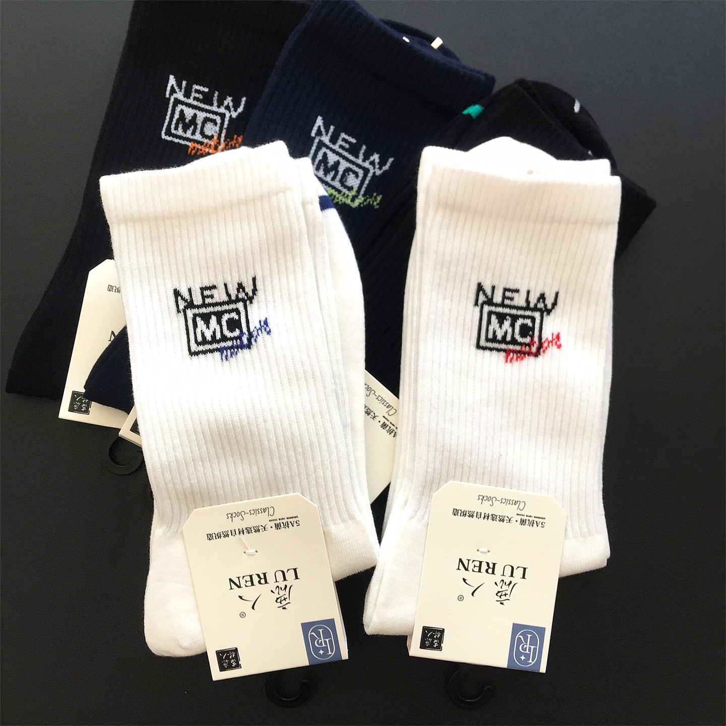 鹿人袜子男士中高筒运动袜学院风