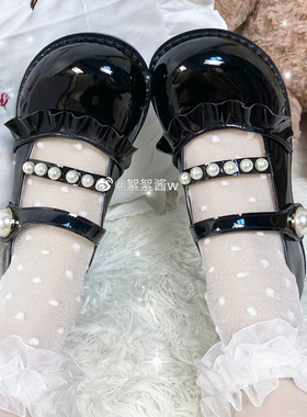 全款【小优雅】Lolita女鞋21do原创设计单鞋珍珠花边魔术贴