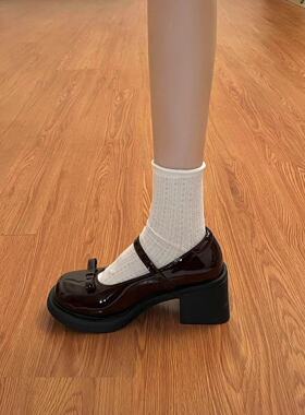 林北北棕色jk英伦风小皮鞋法式高跟黑色鞋子玛丽珍鞋女单鞋女鞋