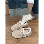 复古白色加绒加厚一脚蹬软底勃肯鞋 林北北保暖平底棉鞋 女冬季 子