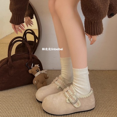 林北北白色复古增高勃肯鞋加绒