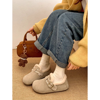 林爸爸保暖平底棉鞋勃肯鞋女