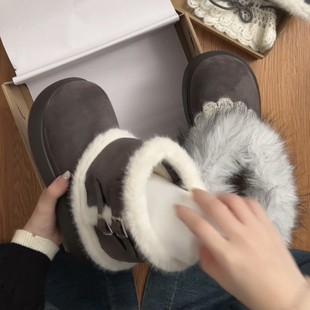 林北北可拆卸保暖厚底雪地靴女款冬季加绒加厚费尔岛毛毛棉鞋