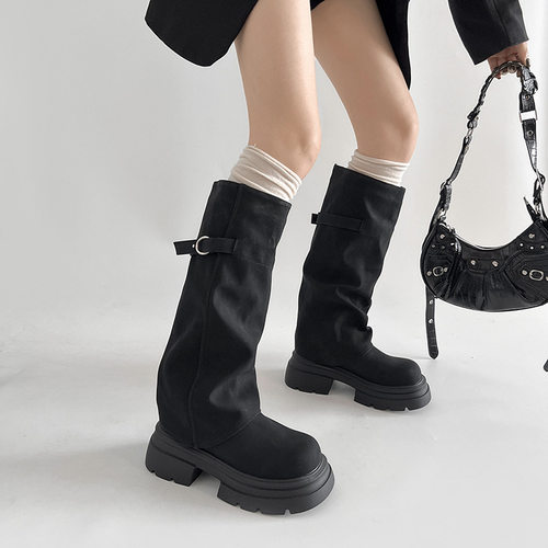 林北北厚底增高堆堆西部裤管靴