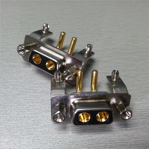 优联康D-SUB混装大电流2W2连接器D型矩形2孔弯脚带支架电源线母座