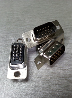 优质VGA15P焊线冲压实心针公头 三排d-sub15针0.76铜板冲制连接器