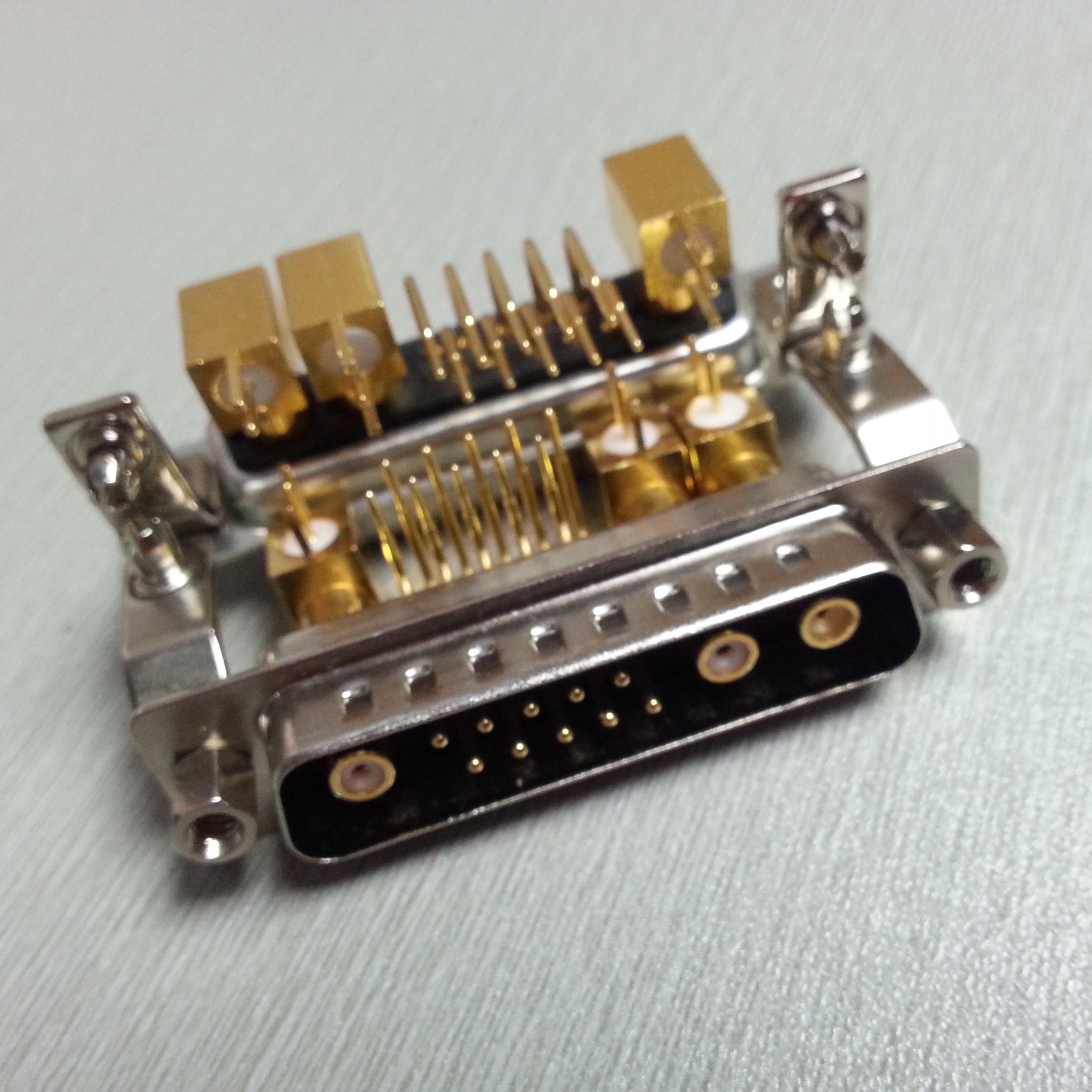 射频弯脚式13W3公头连接器 90度焊板插头 同轴射频13W3公座接插件