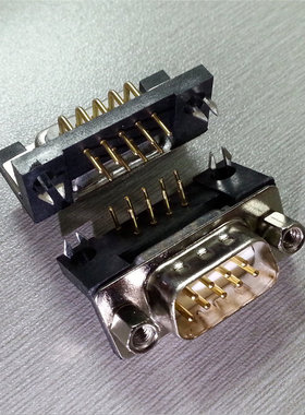 优质车针D-sub9pin公头连接器 DR9串口RS485实心镀金卧式弯针插座