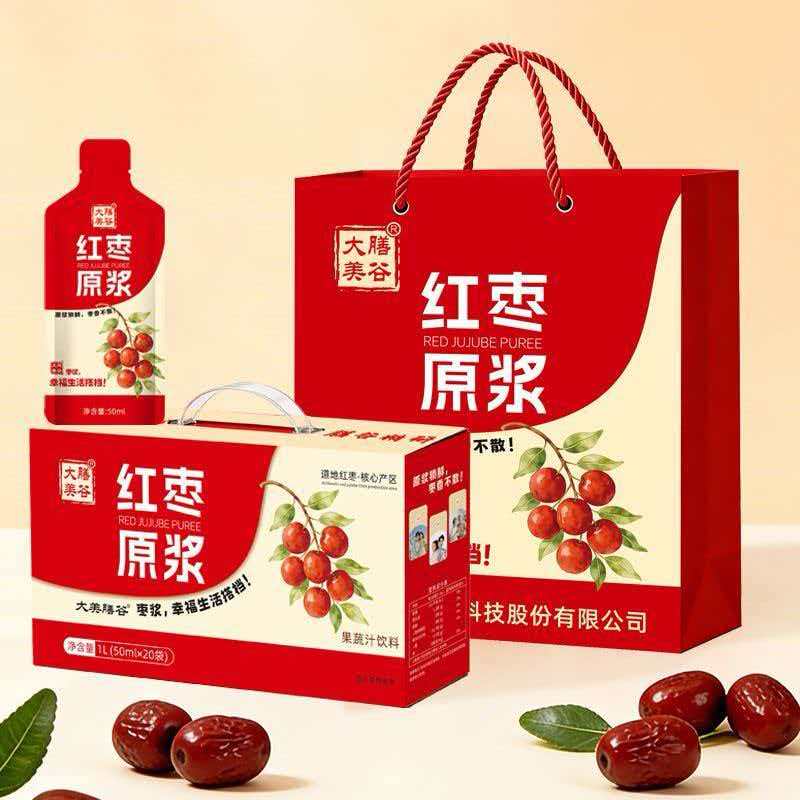 大美膳谷红枣原浆红枣浓浆红枣汁红枣提取液果蔬汁饮料袋装礼品盒