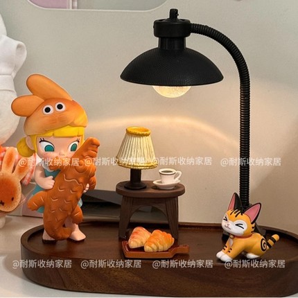 molly面包脑袋造景diy材料包小野泡泡玛特场景展示盒手办木质托盘