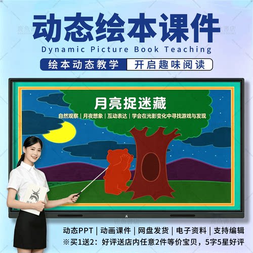 月亮捉迷藏：动态绘本PPT3‑6岁小班语言儿童电子版课件