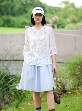 夏季苎麻V领显瘦宽松女衬衫