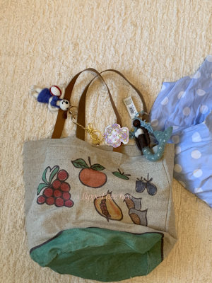 iFHHee“水果派对”定制亚麻印花真皮夏日托特包包