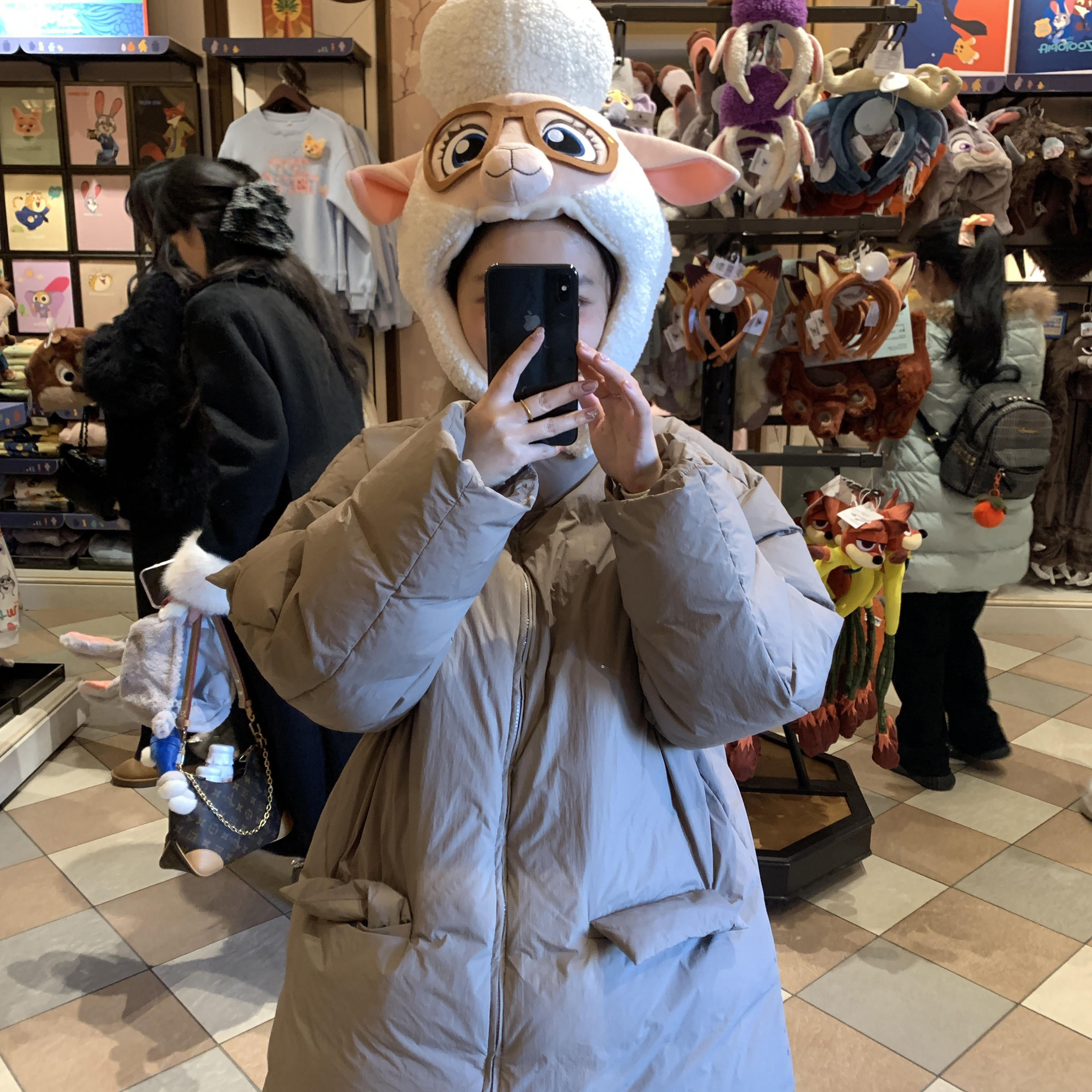 iFHHee 粉栗色 泡泡 羽绒服 中长款加厚90白鸭绒 随性简约