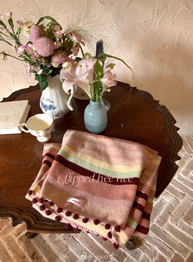 iFHHee 三色条纹 秋冬must have  原创设计 手工球球围巾