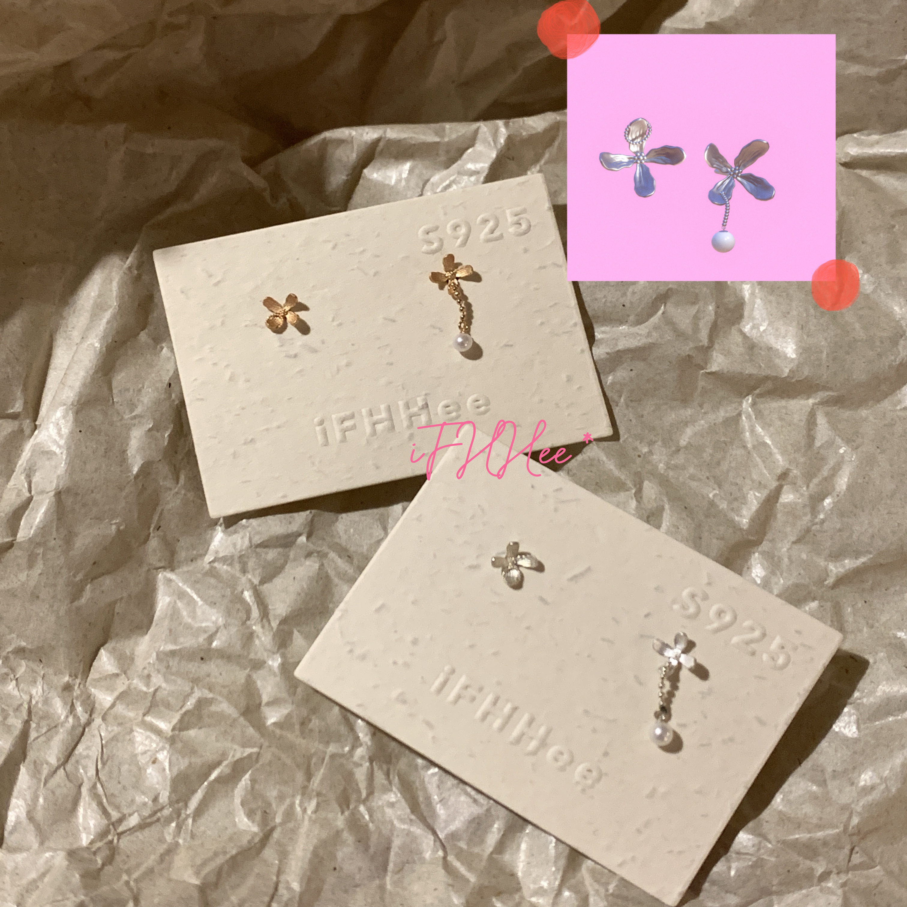 iFHHee  珍珠小桂花～ 细节满满 温柔可爱 原创设计 通体925耳钉