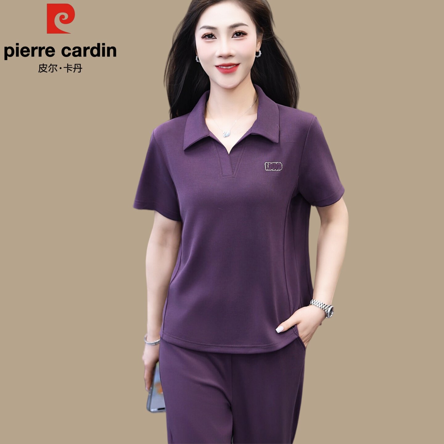 皮尔卡丹运动套装女夏季2026新POLO领短袖长裤显瘦妈妈休闲两件套