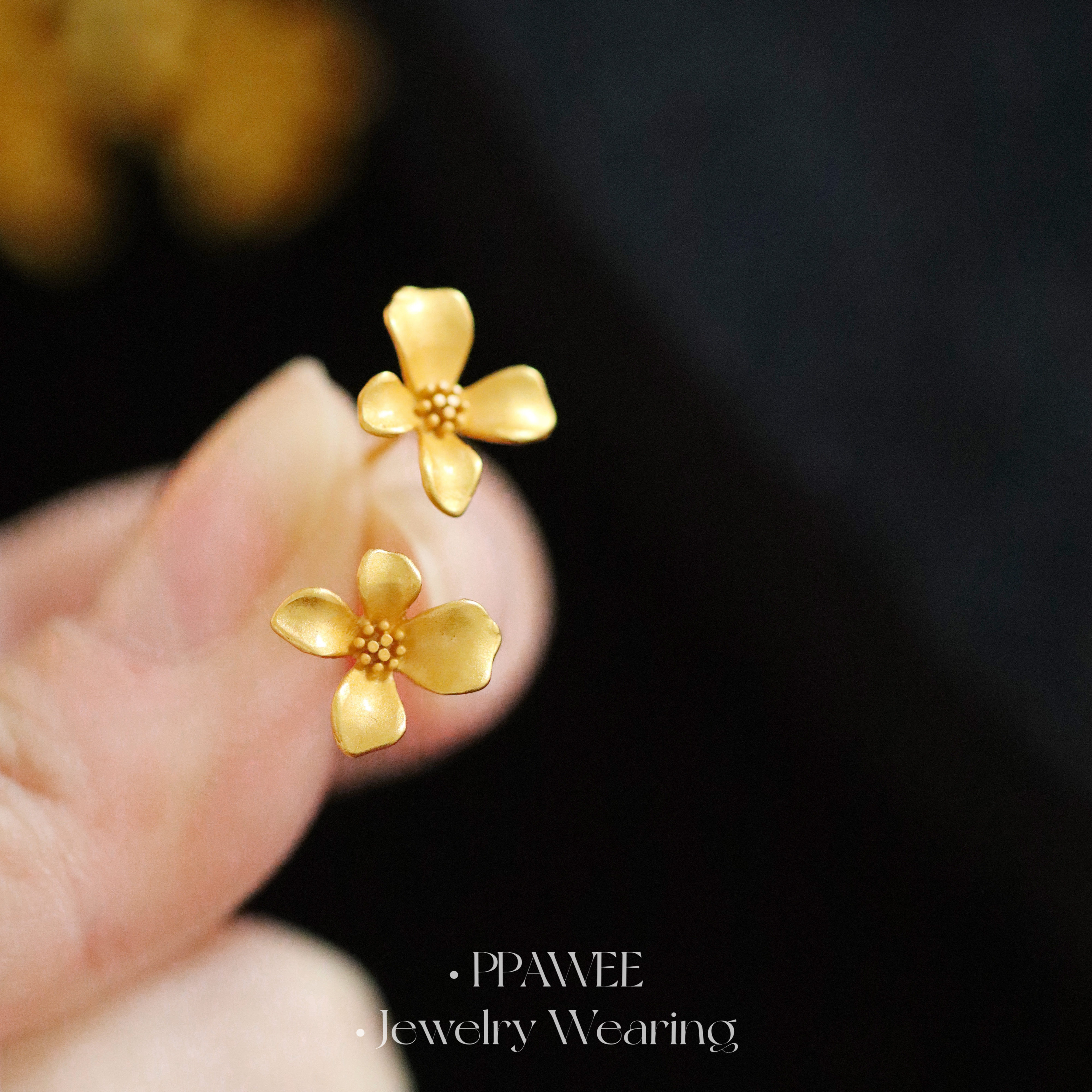 金桂|早秋金色花朵耳饰女高级感复古耳环小众气质耳钉小巧精致