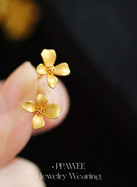金桂|早秋金色花朵耳饰女高级感复古耳环小众气质耳钉小巧精致