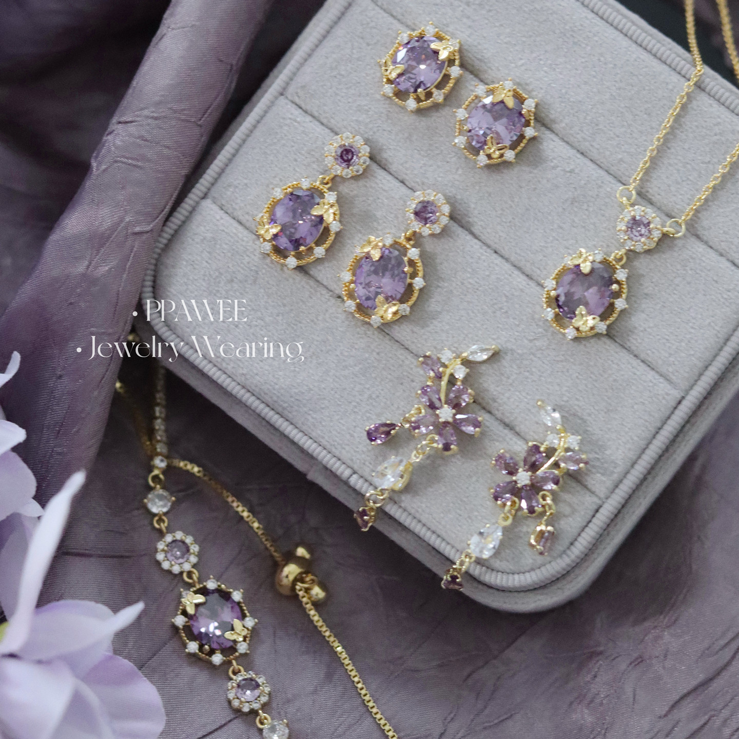 紫雾森林|复古紫色锆石耳钉法式蝴蝶秋冬耳环高级感小众轻奢耳饰