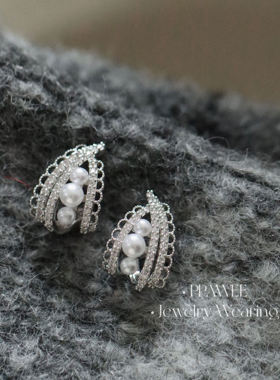 圆舞曲|精致蕾丝花边耳饰新款气质复古锆石耳环法式绝美珍珠耳钉