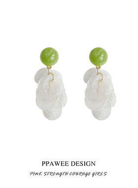 森系绿色耳环高级感夸张天然贝壳耳饰赵露思同款网红耳钉2026爆款