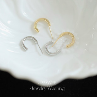 长期主义|简约气质金色耳钉小巧精致银色耳饰女高级感C型素圈耳环