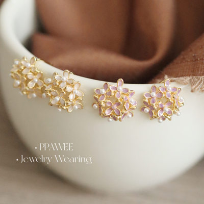 满园绣花|紫色珍珠花朵耳饰夏天仙气珐琅耳环高级感法式精致耳钉