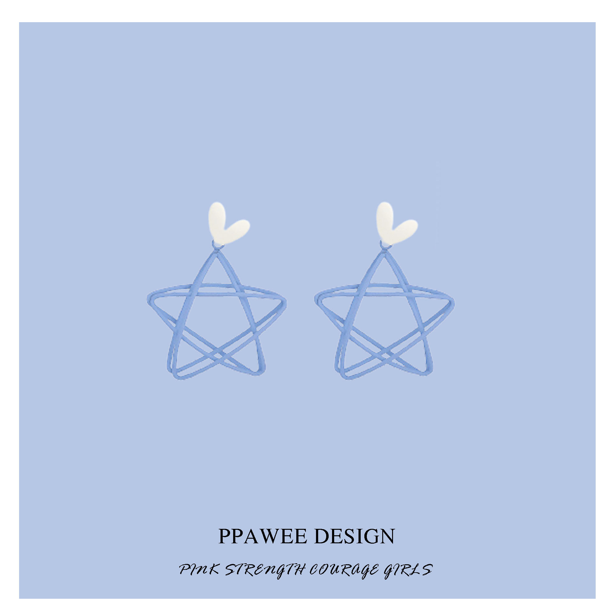 奶蓝色镂空五角星星耳钉纯银夏天清新耳环爱心耳饰可爱甜美耳夹女