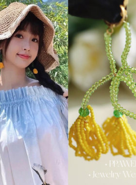 黄风铃|适合春天的虞书欣同款郁金香耳环黄色串珠耳饰女长款耳钉