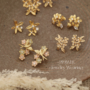 秋野集|新中式落日桂花耳饰女金色复古花朵耳环锆石耳钉秋冬精致