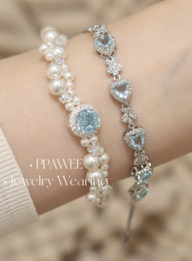 蓝调多瑙河|蓝色爱心爆闪珍珠手链女轻奢小众精致高级感锆石手饰