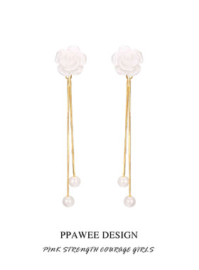 爆款山茶玫瑰流苏耳环古典复古白色珍珠耳饰长款气质蚊香盘耳夹