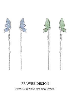 灵动高级感冷淡风耳环水晶蝴蝶流苏耳饰女小众独特银耳钉长款耳夹