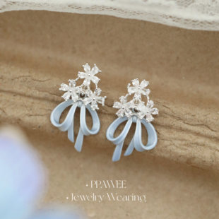 拾云捧花|法式花朵耳饰女轻奢高级感气质耳环仙气蝴蝶结锆石耳钉