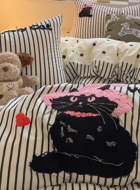 童趣全棉卡通毛巾绣四件套纯棉100亲肤被罩套床单床笠床上用品
