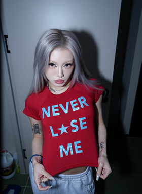 HoneYmoon原创街舞爵士短款闪粉T恤透气舒适高弹两色四季荭荭同款