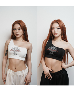 HoneYmoon原创两色斜肩背心爵士jazz夏季轻薄带胸垫背心荭荭同款